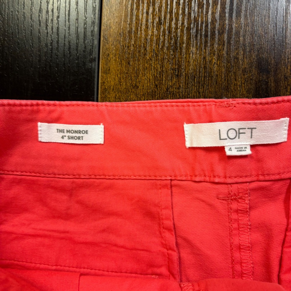 Loft The Monroe 4 Inch Shorts Coral Red Pink Chino Size 4 Mid Rise Summer Casual - Picture 3 of 6
